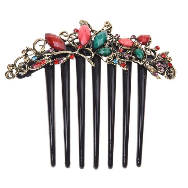Flower Mix Color Metal Rhinestone Wedding Hair Comb Pin Clip 4 22