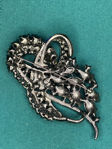 VTG Joan Rivers Brooch Pin Large Ribbon Swirled Blue Aqua Faceted Rhinestones - Bild 10 von 17