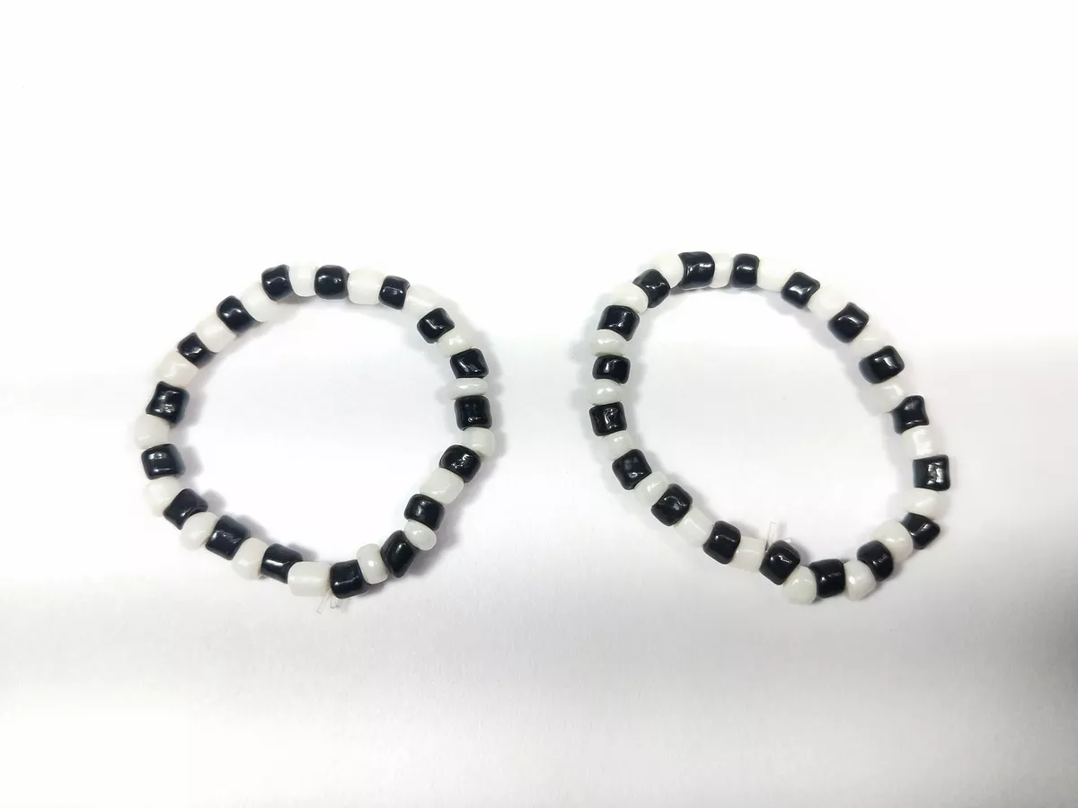 Indian Traditional Black & White Beads Stretchable Nazariya For Kids