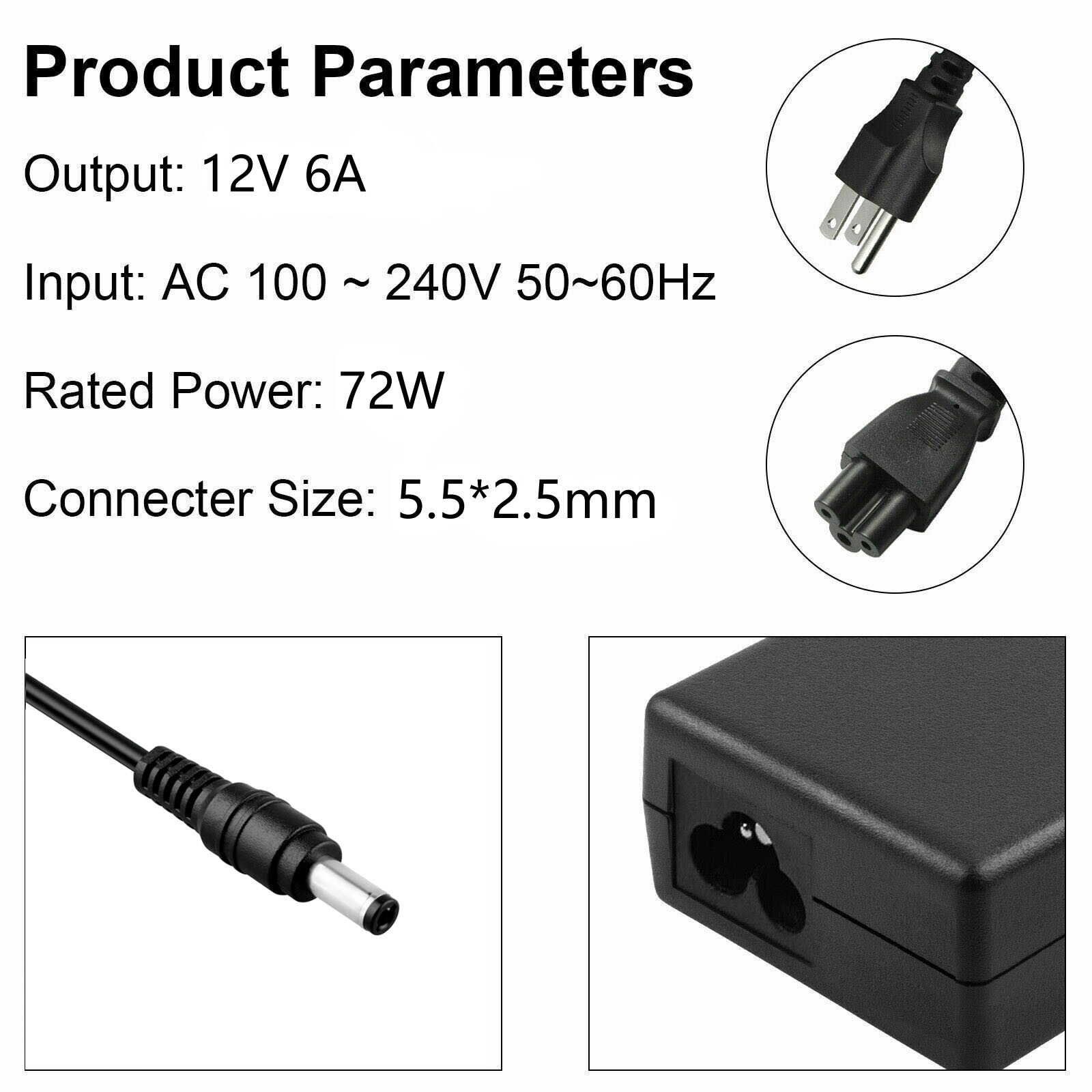 12 Volt 6 Amp (12V 6A) 72W AC Adapter Charger Power Supply Cord For LCD Monitors