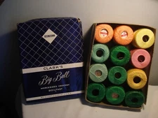 Vintage 12 Spools Of Coats & Clarks Colorful Mercerized Cotton 3 Cord, 250 yards
