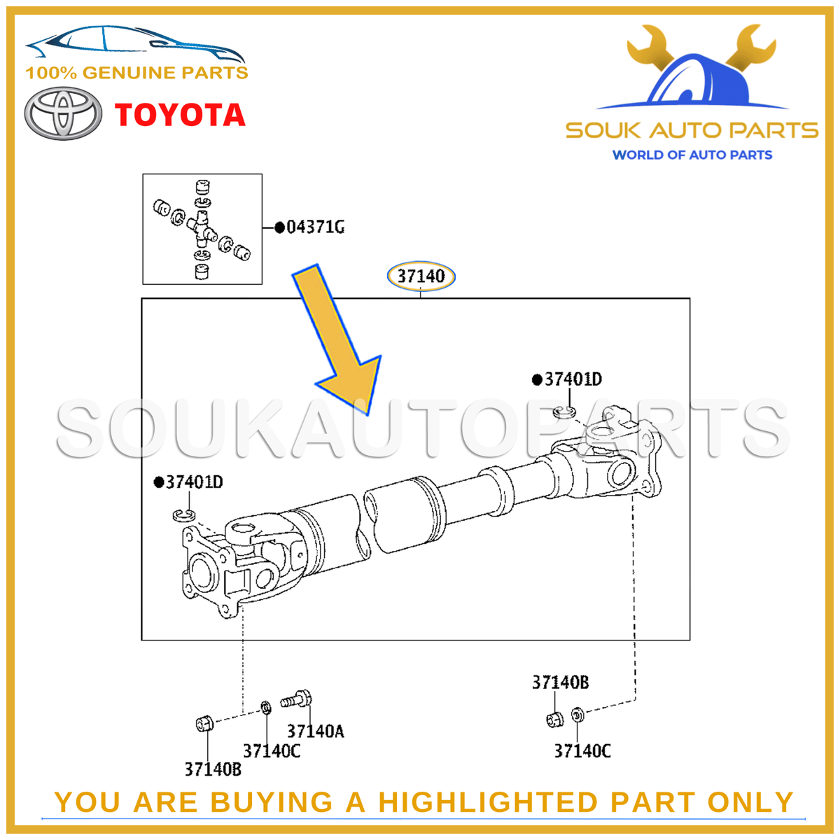 37140-0K030 Genuine Toyota SHAFT ASSY, PROPELLER, FRONT 371400K030