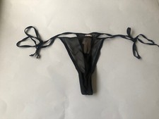 Victoria  s Secret black Silk side Tie Thong Panty Size Small