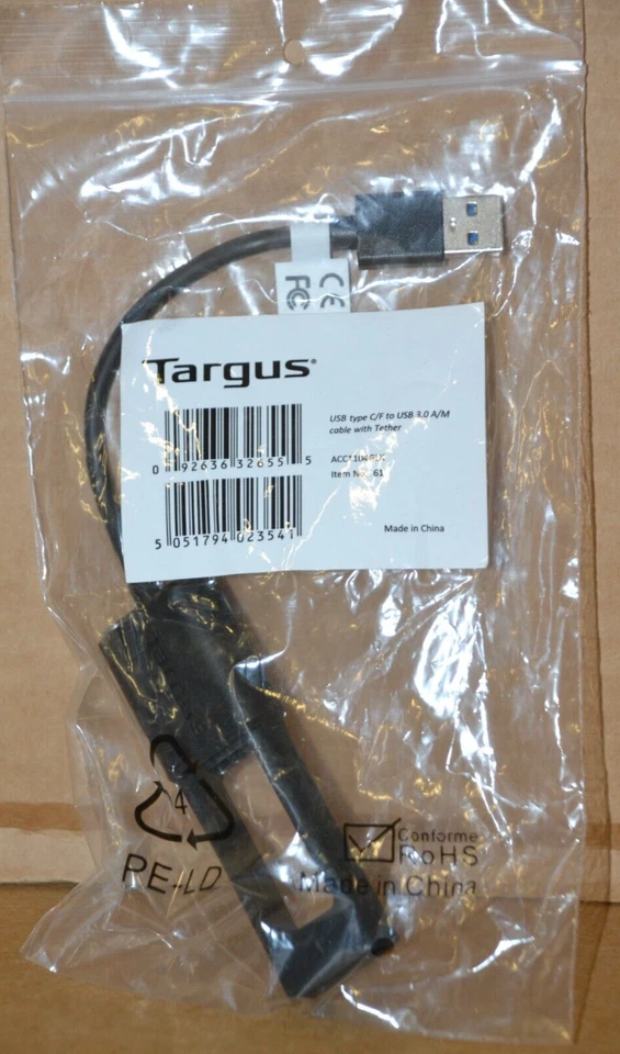 TARGUS USB Type C Female to USB Type A Male Cable with Tether ACC1104GLX - Image 3 of 4