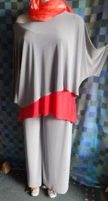 BOLERO KurzTunika KurzPoncho Lagenlook Überwurf HELLGRAU MAGNA kastig Gr.42bis58