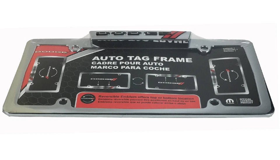 New DODGE Elite Car Truck Chrome Metal Reversible Emblem License Plate Frame - Imagem 3 de 3
