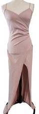 Windsor Blush Pink Glitter Sparkle Mesh Maxi Dress Wrap Slit Size S Formal Prom