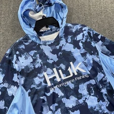 Huk Performance Fishing Hoodie Shirt Mens Medium UPF Long Sleeve Outdoor