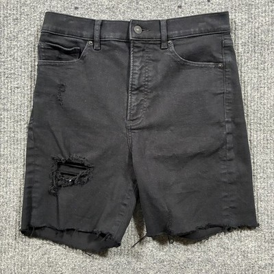 Express Womens Shorts Size 6 Black Straight Super High Rise Distressed Raw Hem