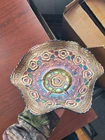 Nice Blue FENTON Carnival Glass Captive Rose Ruffled Bowl Great Color