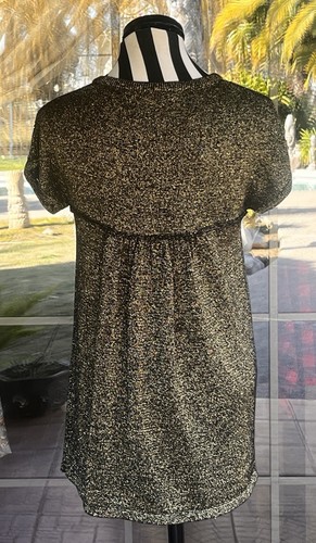 Elegantes Apostrophe Neu Gold Glitzer Metallic Kurzarm Over Shirt Gr. M - Bild 4 von 4