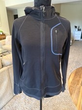 Title Nine Jacket Womens Small Black Long Sleeve Full Zip Hooded Patterned Hood