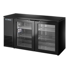 True 60 1/8" Black Glass Door Back Bar Refrigerator w/ Black Sub Top & LED Light