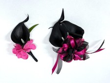 Calla Lily Corsage And Boutonniere Set Black Fuchsia Prom Party 2 PCS