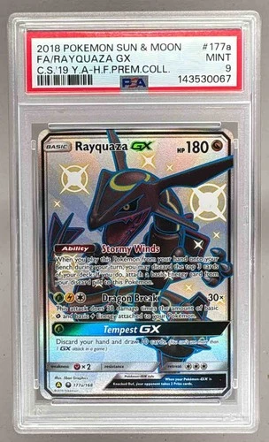 2018 Pokemon Sun Moon Hidden Fates Promo 177a Rayquaza GX PSA 9 143530067