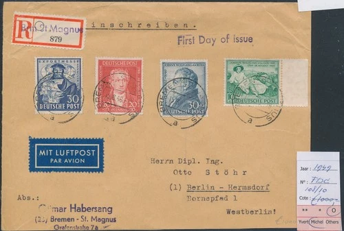 LS71342 Germany 1949 registered airmail cv 1000 EUR FDC used