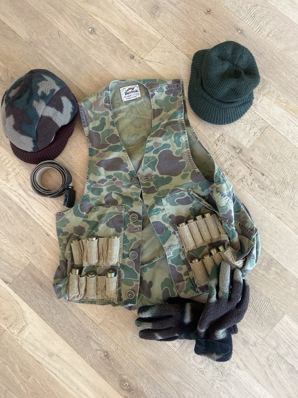 Vintage Youth Hunting Lot Duxbak Vest Camo Cabelas Gloves Hats Belt