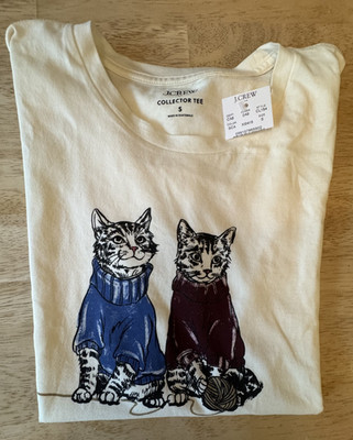 New SMALL  J.  Crew Factory Collector Tee Cats in Sweaters +Yarn graphic t-shirt
