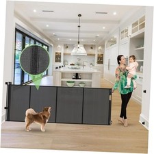 Reinforced 120 Inch Retractable Baby Gates Extra 33" Tall x 120" Wide Black