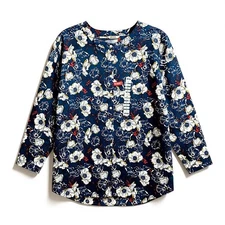 Duluth Trading Wrinkle Fighter Tunic Top M Blue Poppy Floral Button Down Shirt