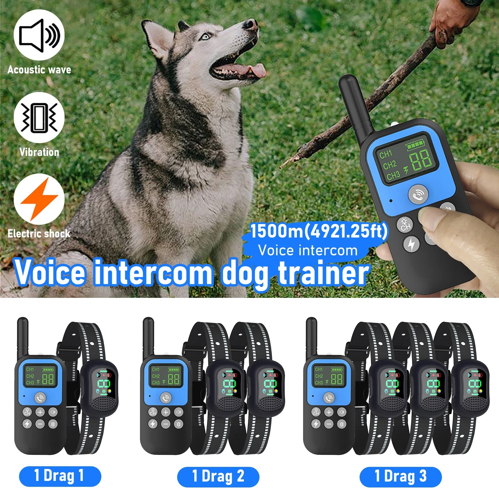 Wireless Electric Dog Fence Pet Containment System Shock Collar For 1/2/3 Dogs