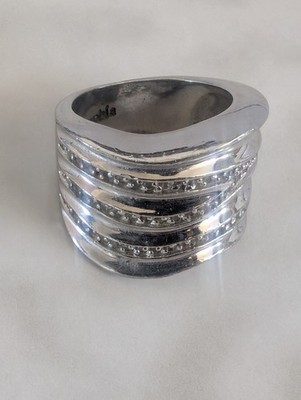 Lia Sophia Revved Up Silver Tone Multi Band Ring Crystal Accents Statement Bold