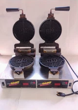 Commerical Double Waffle Iron Carbon's  Golden Malted Industrial Waffle Maker