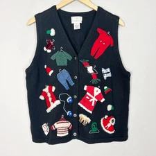 Vtg Susan Bristol Christmas Sweater Vest 3D Holiday Clothes Size Petite Large