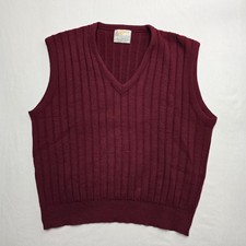 Vintage London Fog Sweater Vest Large V Neck Acrylic Maroon Made in USA