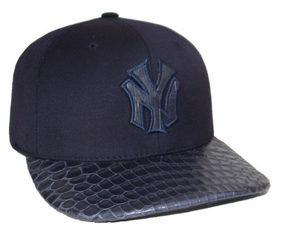 New York Yankees American Needle Real Crocodile Leather Bill Fitted Hat - Navy