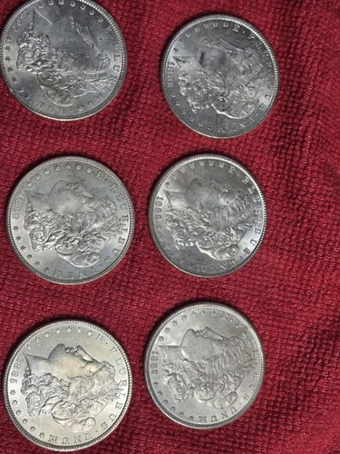 Bu Morgan -p Silver Dollar Lot Of 6..not Cleaned..nice Luster melt Pricing..