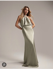 ASOS Edition Women`s Satin Ruched Halter Neck Maxi Dress in Sage size 4