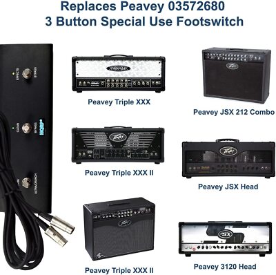 3-Button Guitar Amp Footswitch for Peavey 3120 Head, JSX