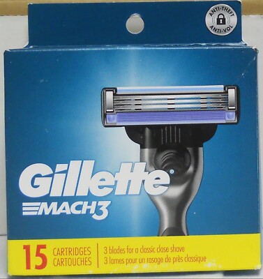 Gillette Mach 3 Refill  Cartridges 15 Count Factory Sealed   (New Type Package)