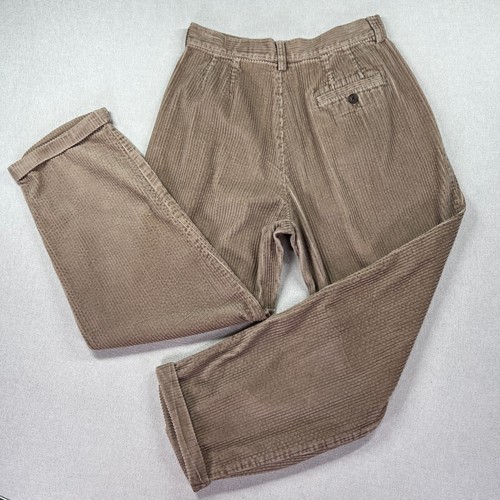 VTG Eddie Bauer Pants Womens Sz 10 Petite Brown Pleated Wide Wale Cuffed Hiking - Picture 9 of 16