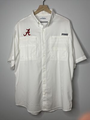 Men L Columbia PFG Alabama Crimson Tide Bama Vented Fishing Shirt White A5