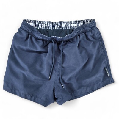 Ysabel Mora Mens M Lined Swim Trunks Solid Navy Drawstring Designer Swimsuit