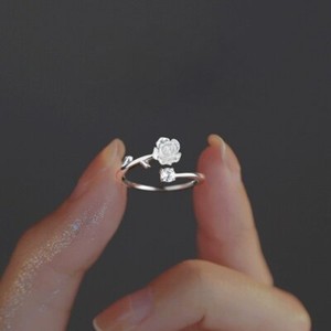Fashion Korea Crystal Rose Flower Ring Open Zircon Women Adjustable Jewelry Gift