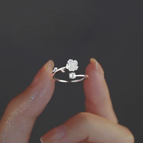 Fashion Korea Crystal Rose Flower Ring Open Zircon Women Adjustable Jewelry Gift
