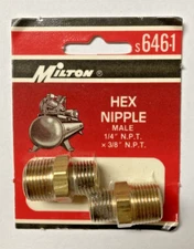 Milton S-646-1 Hex Nipple Male 1/4" NPT X 3/8" NPT NOS made in USA