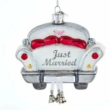 Kurt Adler Noble Gems™ "Just Married" Car with Bells Christmas Tree Ornament