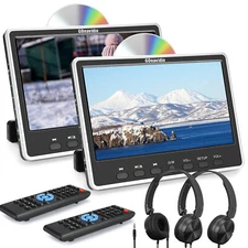 2x12" IPS Screen Car Headrest Monitor Portable DVD Player 1366*768 HDMI Headsets