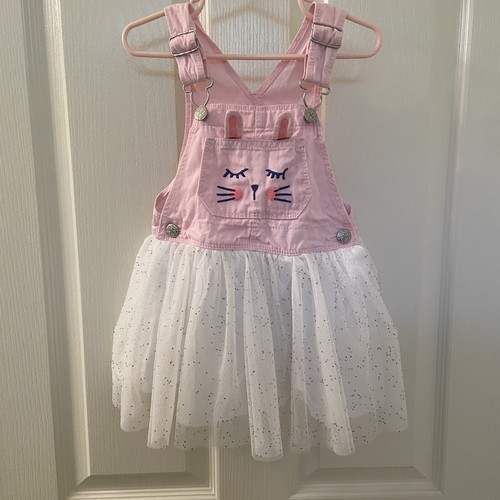Oshkosh B'Gosh Bunny Rabbit Tulle Overall Dress Pink White Sparkle