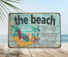The Beach Is My Happy Place Sign Ocean Home Decor Beach House Waves 108122001048