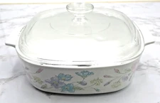 Vintage Corning Ware Pastel Bouquet Flowers A-2-B Casserole 2 Liter Pyrex Lid
