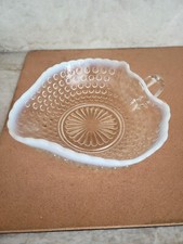 Vintage Anchor Hocking Hobnail White Opalescent Clear Dish Handled