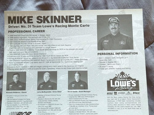 1999 Mike Skinner Hand Signed Autographed NASCAR Promo Picture - Picture 4 of 5