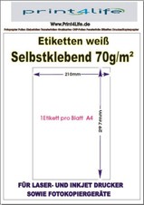 1 - 1000 Etiketten DIN A4 Bogen Selbstklebend 210 x 297 mm Papier weiß Aufkleber