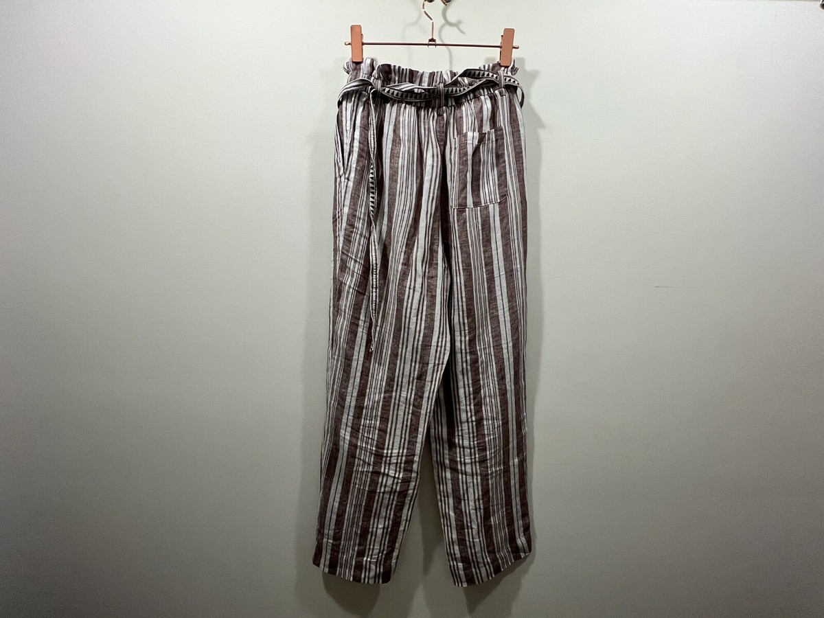 パンツ amiur stripe linen like pants Women's Premium Linen Pull-On Ankle Pants, Mid-Rise Tapered