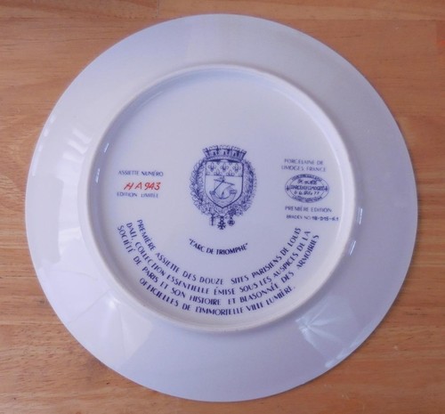D'Arceau Limoges L'Arc de Triomphe Collector Plate Paris France - Picture 4 of 8